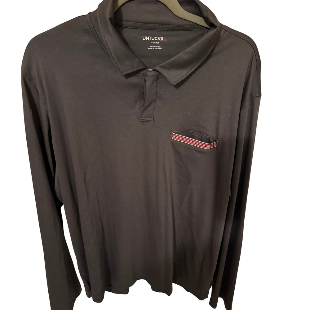 UNTUCKit Mens Long Sleeve Polo Shirt Black X‎ Large Cotton Pocket
